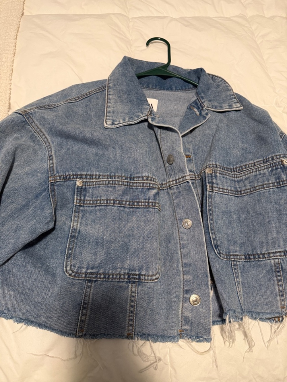 Zara Light Blue Cropped Frayed Denim Jacket - Picture 12 of 12